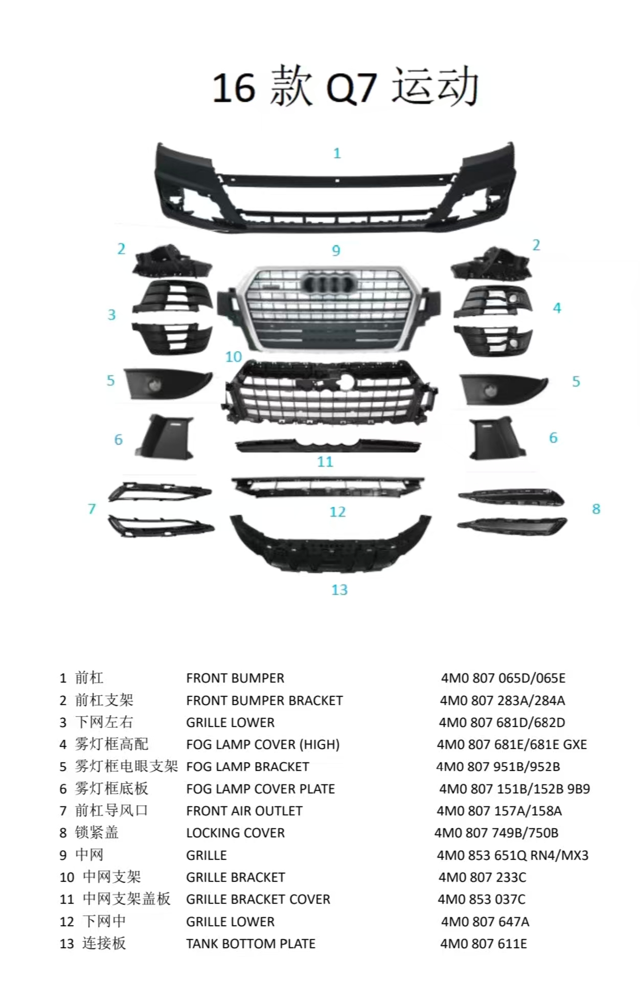 Front Bumper Assy AU0111660SPC0 for 奥迪 Audi