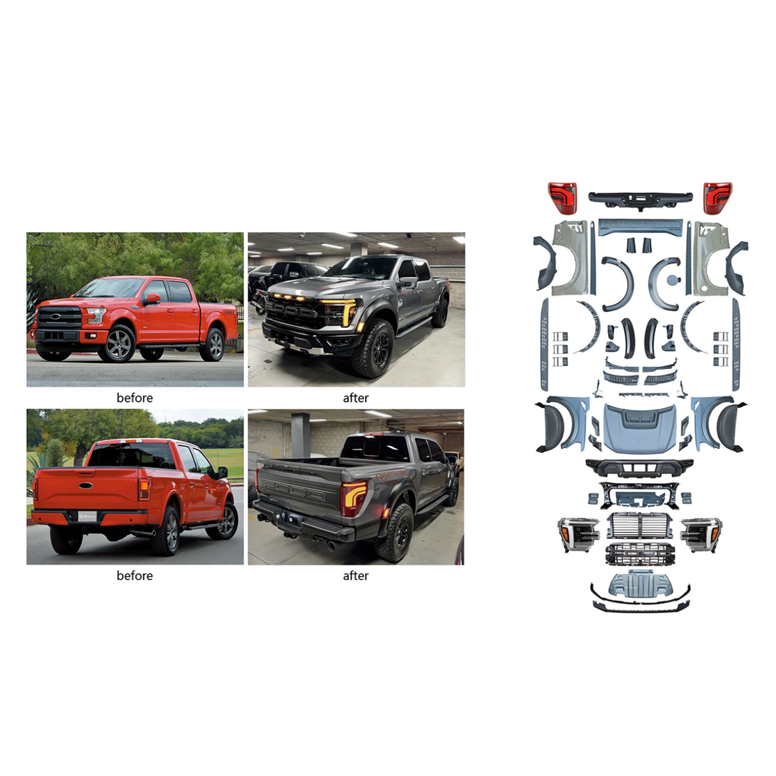 Old To New 24 Raptor Style Bodykit For 15-20 Ford F-150 MTP-F150-003 for FORD